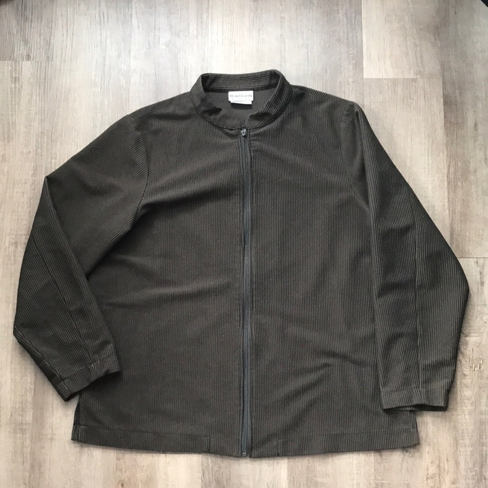 Corduroy zip up blazer cardigan olive green Bon Worth size medium
